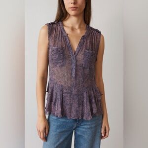 Rebecca Taylor Static Ruffle Hem Silk Sleeveless Top Size 8 Purple Chic Peplum